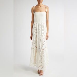 Alice + Olivia maxi dress retails $795 Marina mixed tiered cotton and linen maxi